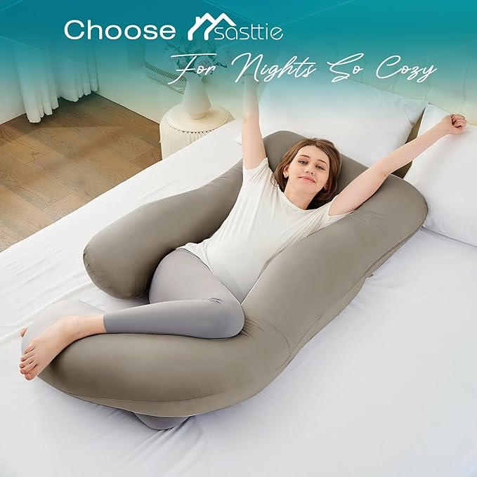 Sasttie Pregnancy Pillows for Sleeping, Jumbo U Shaped Cooling Full Body Pillow - Image 6