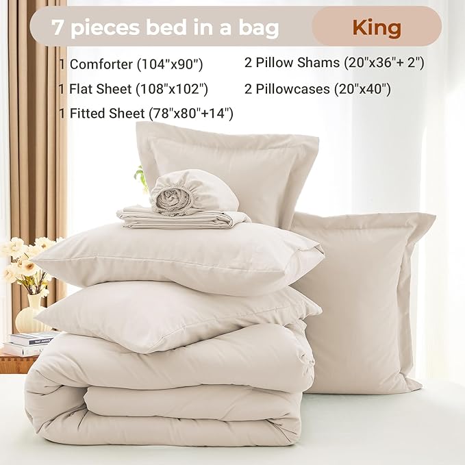 MUXHOMO 7 Pieces King Comforter Set, Soft Bed in a Bag King Size, All Season - Image 4