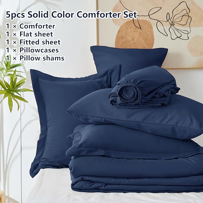 CozyLux Twin Comforter Set Navy Blue, 5 Pieces Bed in a Bag Twin Comforter Set - Image 6