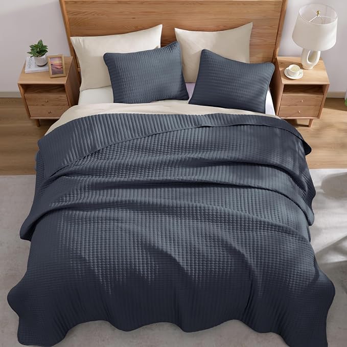 WRENSONGE King Size Quilt-3 Pieces Lightweight Blue Grey Bedspreads King Quilt - Image 4