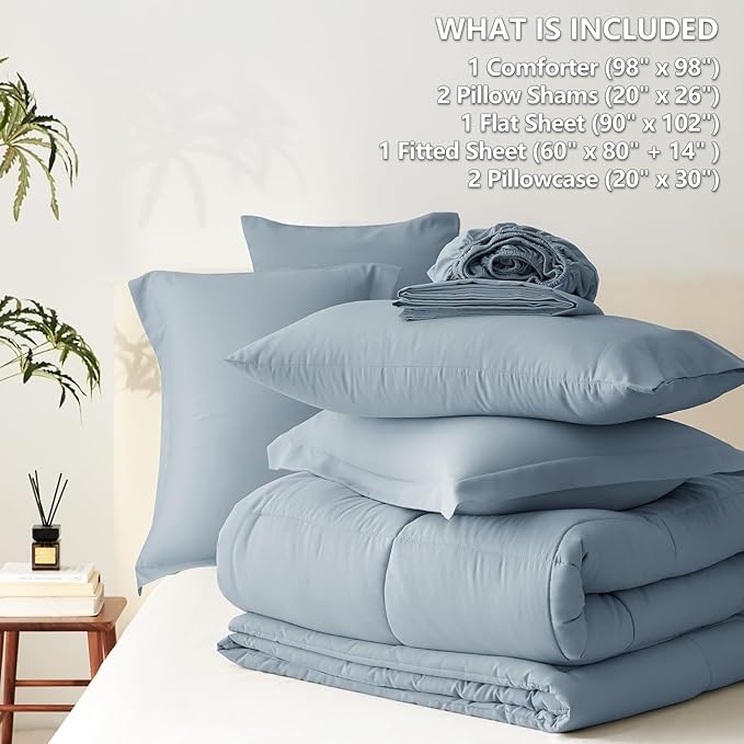 CozyLux Oversized Queen Comforter Sets Grayish Blue, 7 Pieces Bed in a Bag - Image 7