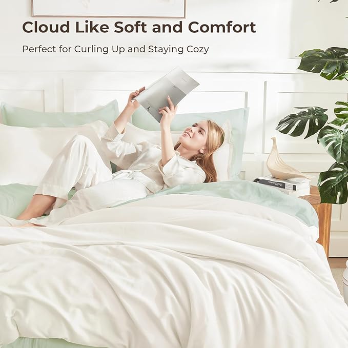 Litanika Ivory Comforter Set Full Size, 3 Pieces Lightweight Solid Bedding - Image 2