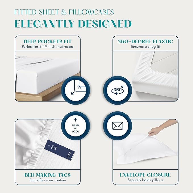 XOOX Linen 100% Egyptian Cotton Queen Sheet Set - Image 4