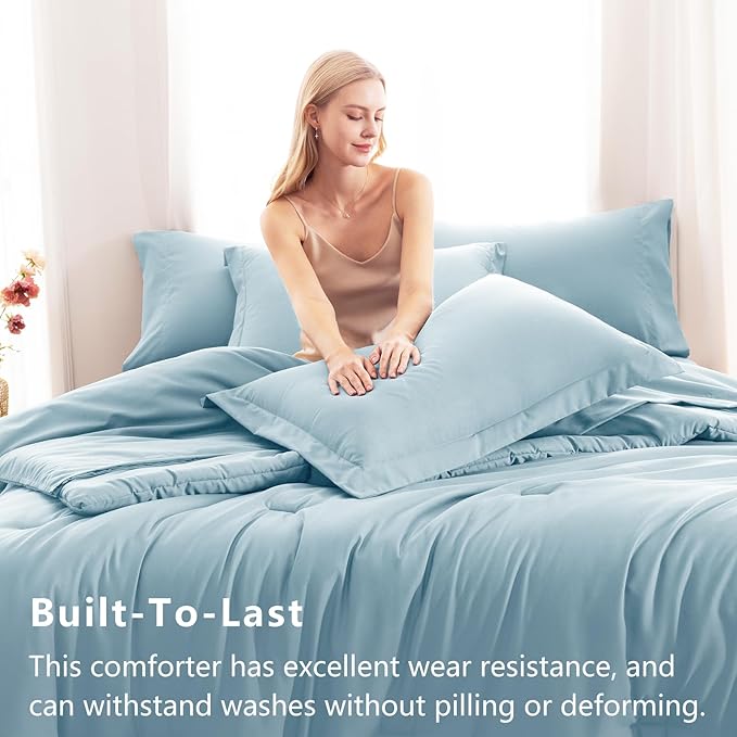 CozyLux Full Size Comforter Sets Light Blue, 7 Pieces Bed in a Bag Full - Image 3