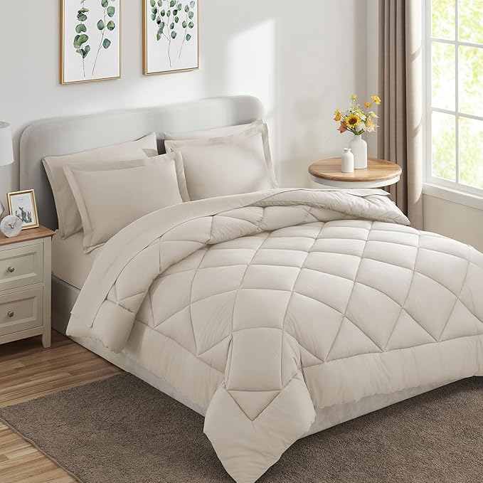 CozyLux Full Size Comforter Sets Beige - Image 8