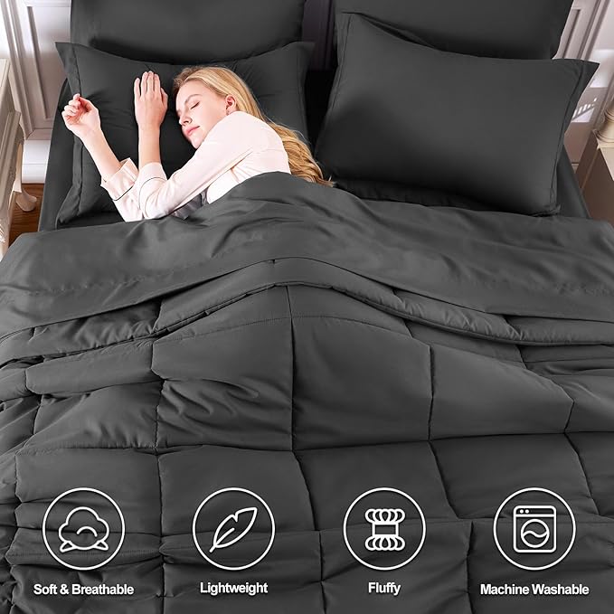 CozyLux Oversized Queen Comforter Sets Dark Grey, 7 Pieces Bed in a Bag - Image 2