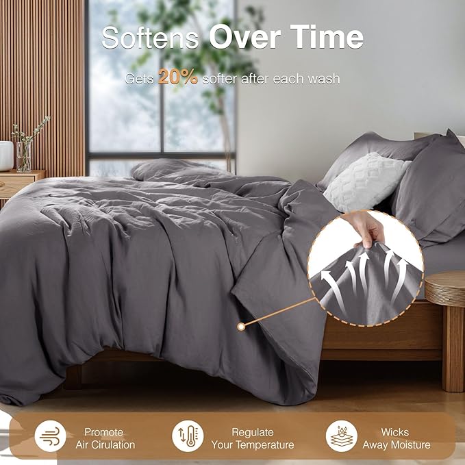SONORO KATE 100% French Linen Duvet Cover Queen Size, Soft Breathable - Image 4