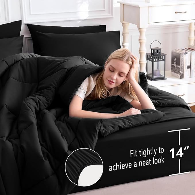CozyLux Full Size Comforter Sets Black, 7 Pieces Bed in a Bag, All Season - Image 5