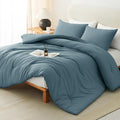 CozyLux King Size Comforter Set Mineral Blue, 3 Pieces Solid Comforters King by CozyLux