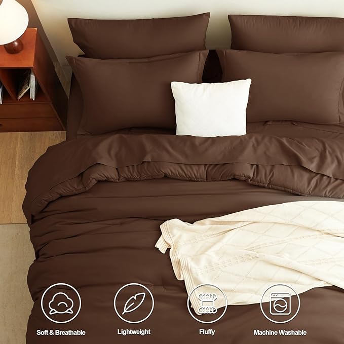 CozyLux Oversized King Comforter Set Brown, 7 Pieces Bed in a Bag Comforter Set - Image 2
