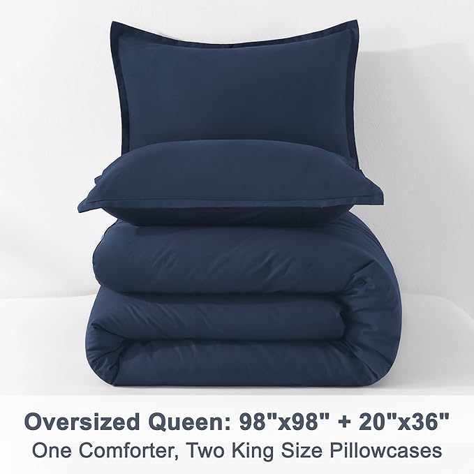 Litanika Navy Blue Comforters Oversized Queen Size, 3 Pieces Lightweight Solid - Image 9