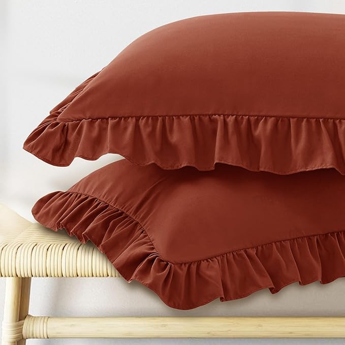 KKJIAF Ruffle Pillow Cases Queen Size Set of 2, Ruffled Pillow Covers by KKJIAF