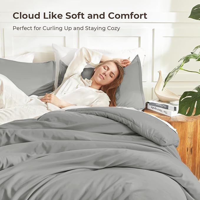 Litanika Comforters Medium Gray King Size, 3 Pieces Lightweight Solid Bedding - Image 2