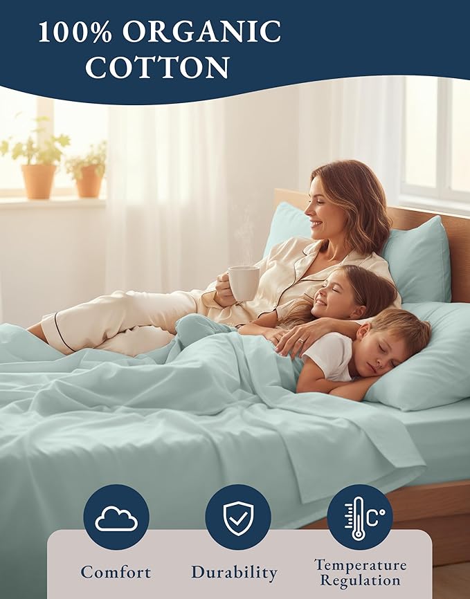 LANE LINEN 100% Organic Cotton Twin Bed Sheet Set, Mercerized Fully Elasticized - Image 6