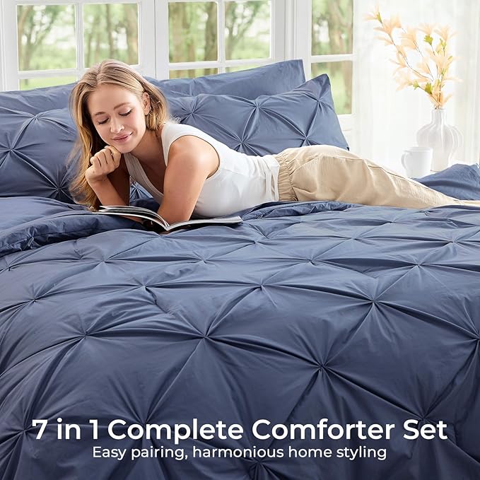 Sasttie Twin XL Comforter Set, 5-Piece Bed in a Bag, Pintuck Bedding Sets - Image 6