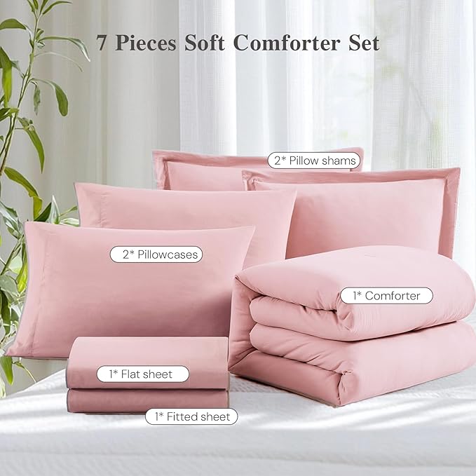 WRENSONGE Full Size Comforter Set- 7 Pieces Soft Pink Bed in a Bag Full Size - Image 7