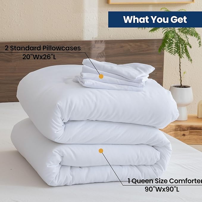 Paxrac Classic Pure White Comforter Queen Size, 3 Pieces Boho Comforter Set - Image 7