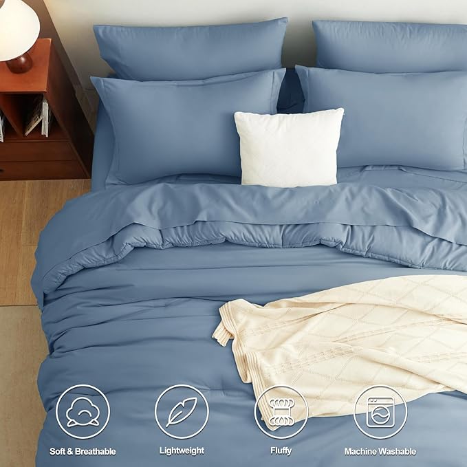 CozyLux King Size Comforter Set Grayish Blue, 7 Pieces Bed in a Bag King - Image 2