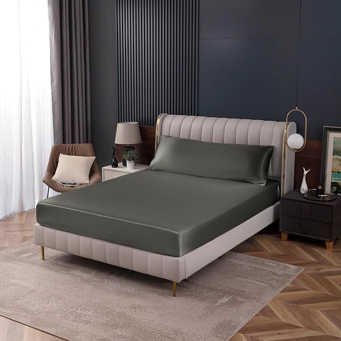Homiest Dark Grey Satin Fitted Sheet King Size, Deep Pocket, Luxury & Ultra - Image 7