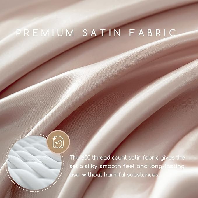 MR&HM Satin Bed Sheets, Queen Size Sheets Set - Image 2