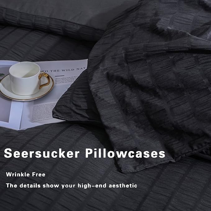AveLom Seersucker Duvet Cover Set King Size, 3 Pieces, Textured Duvet Cover - Image 5