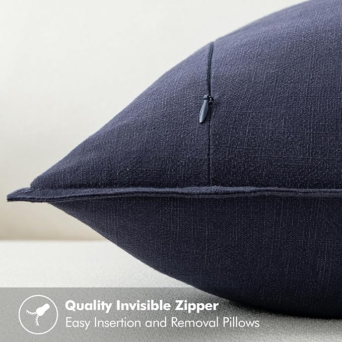 MIULEE Decorative Linen Pillow Covers 18x18 Inch Navy ​Boho Farmhouse​ ​Neutral - Image 3
