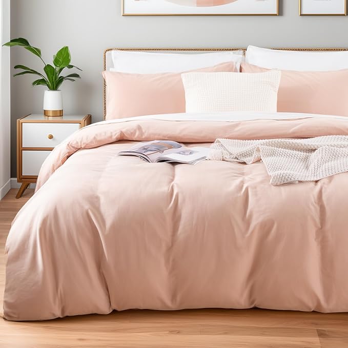 NEXHOME PRO Duvet Cover Set 100% Washed Cotton Full Size Linen Feel Textured by NEXHOMEPRO