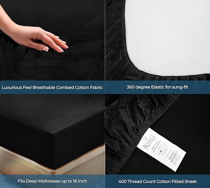Royale Linen 400 Thread Count 100% American Grown Cotton Fitted Sheet Twin Size - Image 5