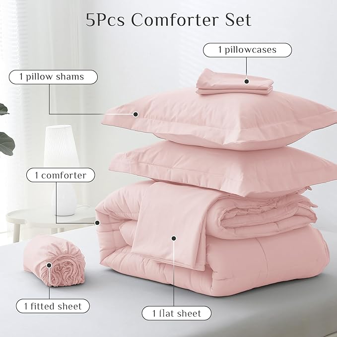 JOLLYVOGUE Twin Comforter Set, Ultra-Soft Bed in a Bag Twin Size 5 Pieces - Image 5