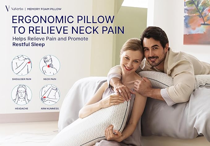Vaverto Queen Memory Foam Pillow 2-Pack – Cooling Gel-Infused Orthopedic Bed - Image 9