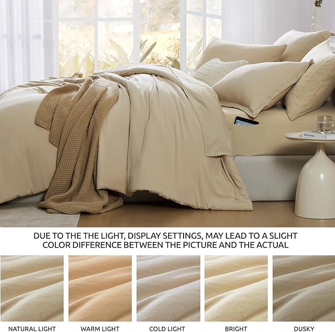 WRENSONGE Super King Plus Size Comforter Set- 7 Pieces Beige Bed in a Bag Super - Image 7