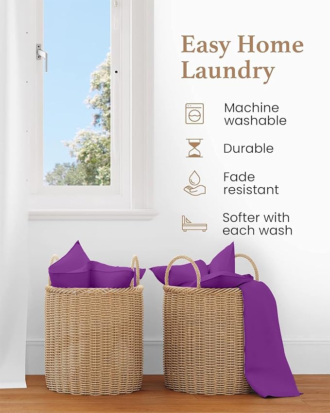 1000 TC Purple Standard Pillowcases Set of 2 100% Egyptian Cotton Pillow Cases - Image 5