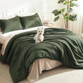 Litanika Dark Olive Green Comforter Set King, 3 Pieces Solid Bedding Comforter by Litanika