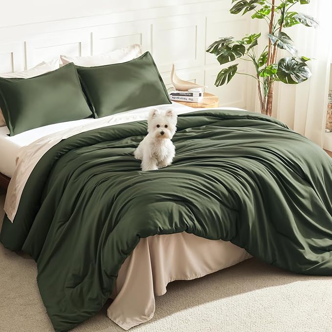 Litanika Comforters Olive Green Oversized King Size, 3 Pieces Lightweight Solid by Litanika