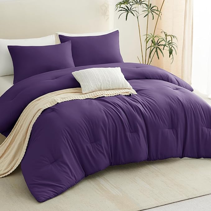 CozyLux Oversized King Comforter Set Purple, 3 Pieces 120x98 Solid Breathable - Image 9