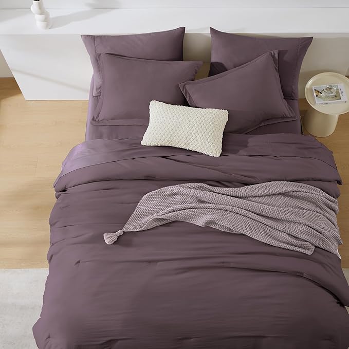 WRENSONGE Twin Comforter Set- 5 Pieces Artic Plum Twin Bed in a Bag, All Season - Image 5