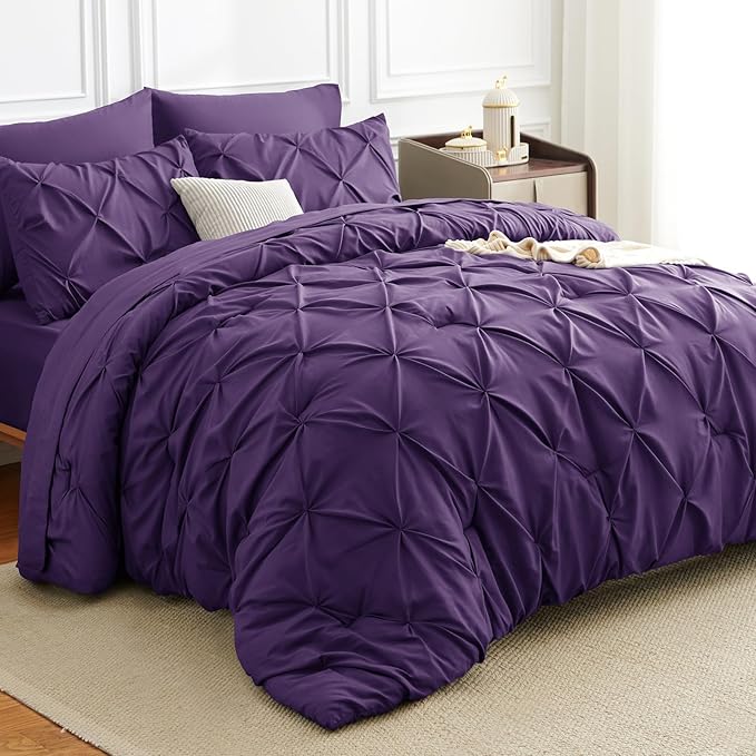 CozyLux King Size Comforter Set Purple, 7 Pieces Pintuck Bed in A Bag Purple - Image 4