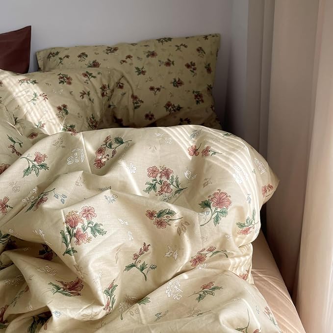 MKXI Yellowish Beige & Red Floral Duvet Cover Set King Size - Image 3