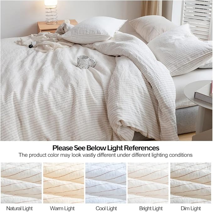 Simple&Opulence 100% Linen Duvet Cover Set 3pcs Yarn Dyed Vertical Pinstripe - Image 6