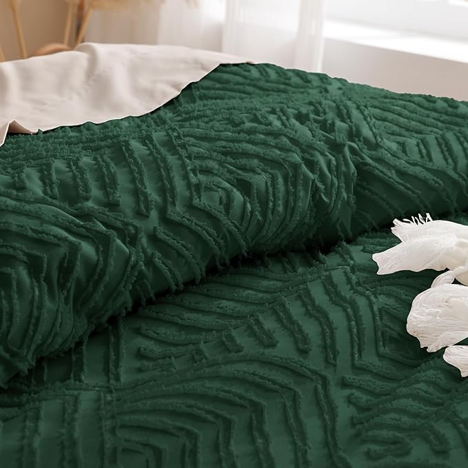 Andency Dark Emerald Green California King Comforter Set, 3 Pieces Boho Tufted - Image 5