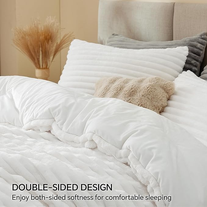 BEDELITE Fleece King Comforter Set -Super Soft & Warm Fluffy Bright White - Image 4