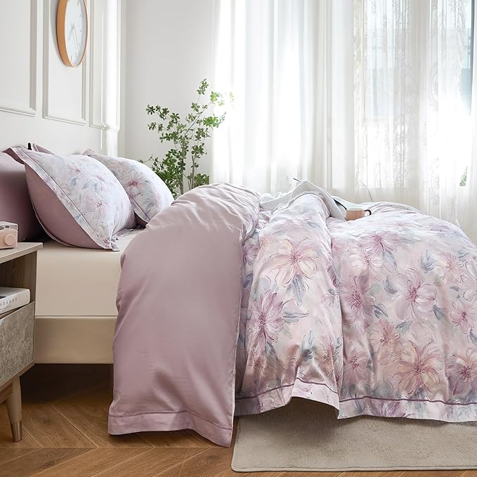 OAITE Duvet Cover Set Queen Size Floral Pattern 600 Thread Count Ultra Soft - Image 5