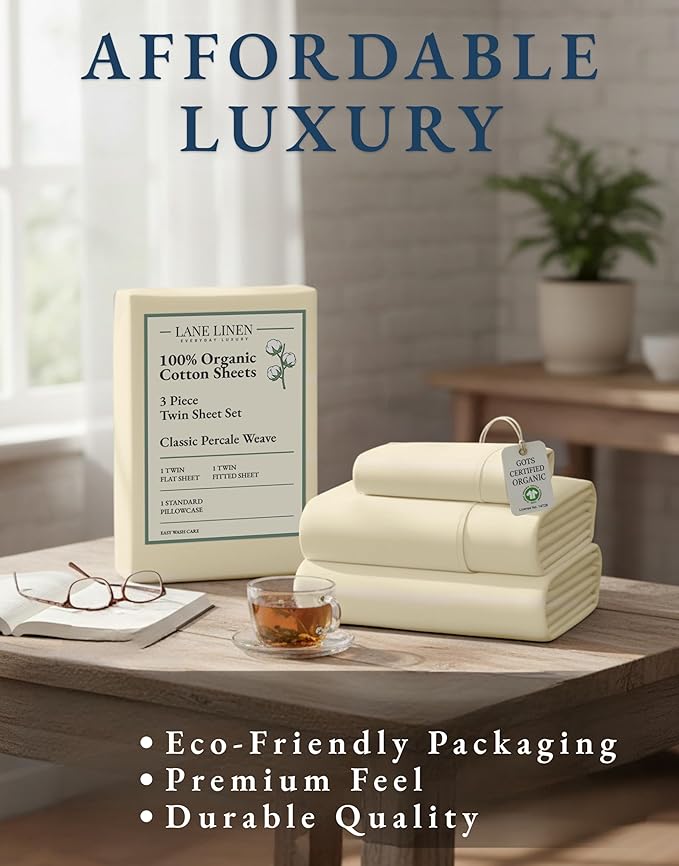 LANE LINEN 100% Organic Cotton Twin Bed Sheet Set, Soft & Breathable Twin Sheet - Image 8