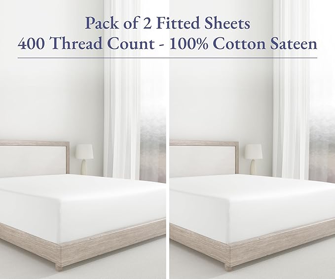 2 Fitted Sheet for Queen Size Bed, 400 Thread Count 100% Cotton Sateen - Image 4