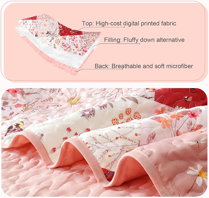 Whale Flotilla Patchwork Quilts Queen Size, Extra Soft Boho Floral Bedspreads - Image 4