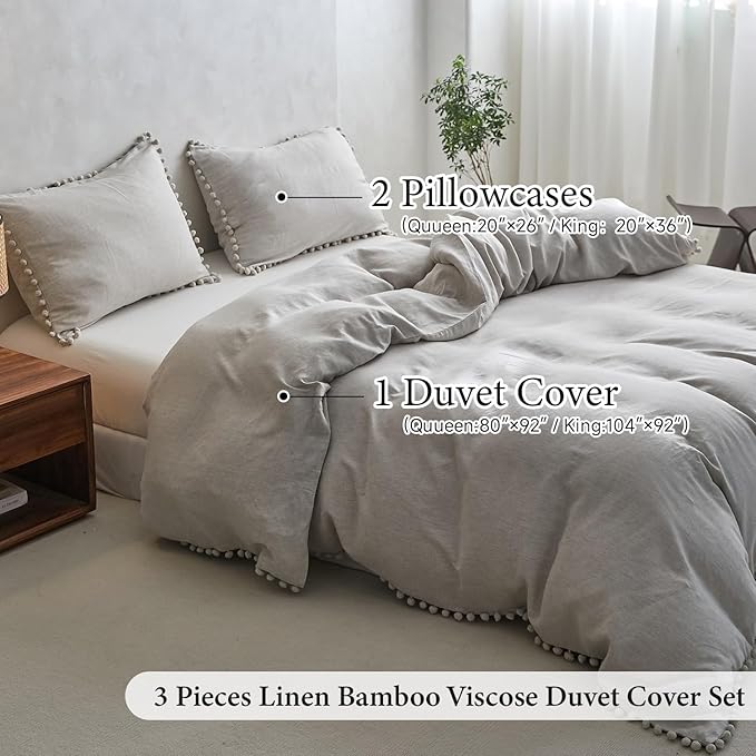 Simple&Opulence French Linen Blended Duvet Cover King, Flax Viscose Derived - Image 6