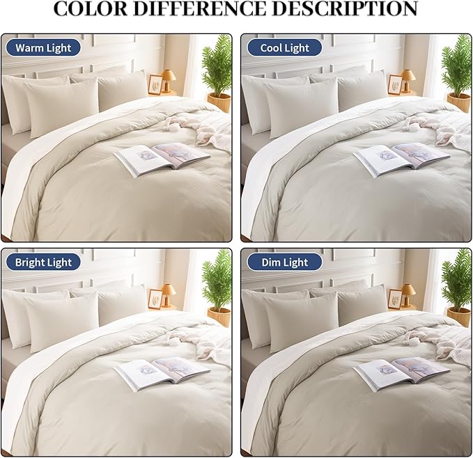 NEXHOME PRO 100% Washed Cotton Duvet Cover Full Size, Ogranic Natural Linen - Image 3