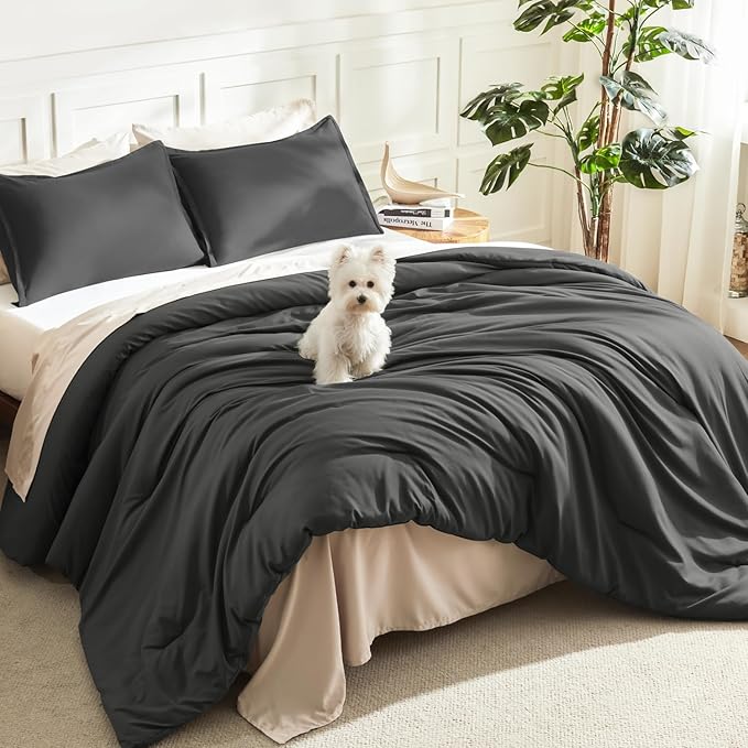 Litanika Dark Grey Comforter Set California King Size, 3 Pieces Cal King Gray by Litanika