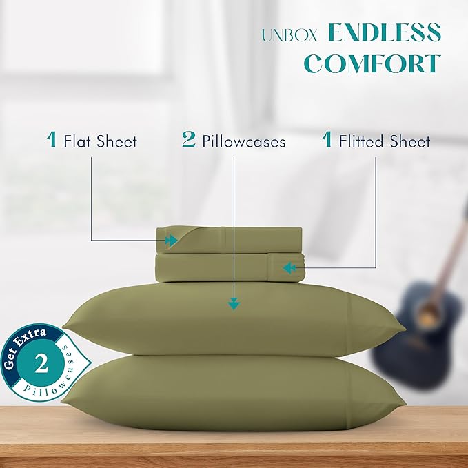 XOOX Linen 100% Egyptian Cotton Queen Sheet Set - Image 3