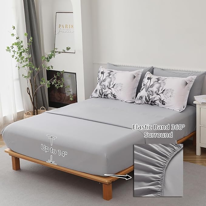 Luxudecor Floral Comforter Set King Size 7 Piece, Elegant Ink Comforter Bedding - Image 5